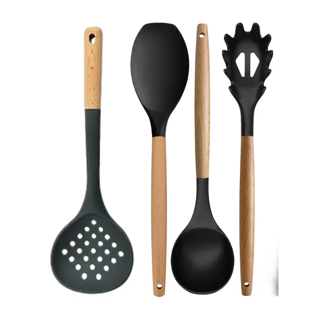 Set de 4 Utensilios en Silicona y Madera | Cocina