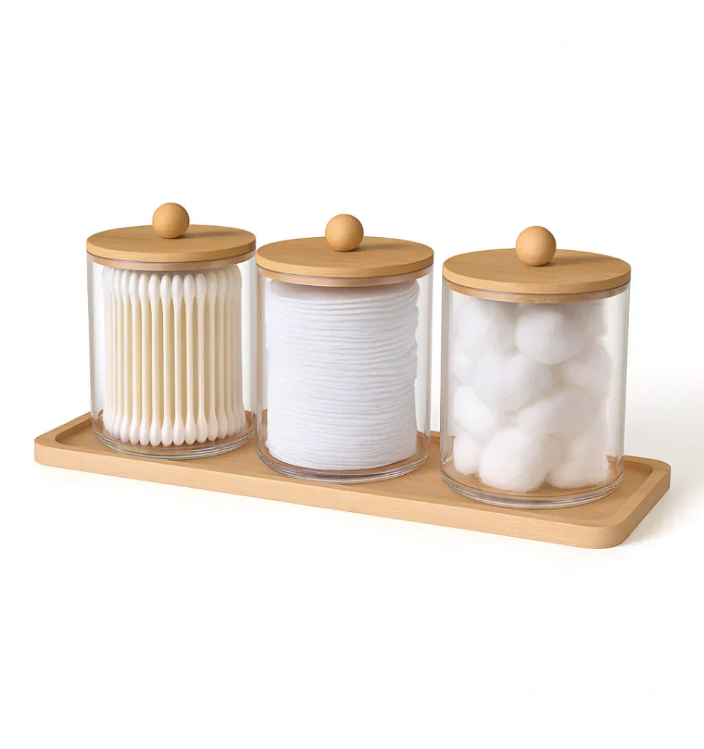 Set de Accesorios de Baño en Acrílico y Bambú (3 Piezas)